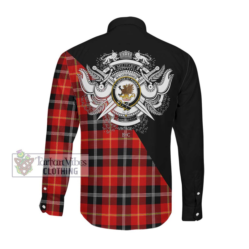 Majoribanks Tartan Long Sleeve Button Shirt with Family Crest and Military Logo Style Men's Shirt - Tartanvibesclothing Shop