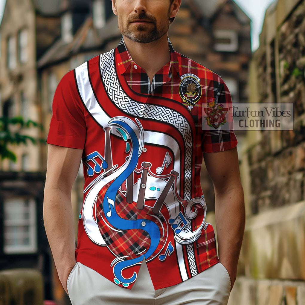 Majoribanks Tartan Short Sleeve Button Shirt with Epic Bagpipe Style - Tartanvibesclothing Shop