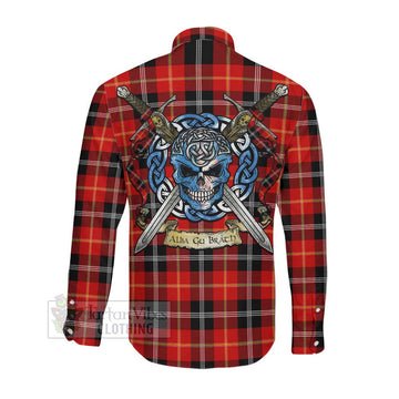 Majoribanks Tartan Long Sleeve Button Shirt with Family Crest Celtic Skull Style