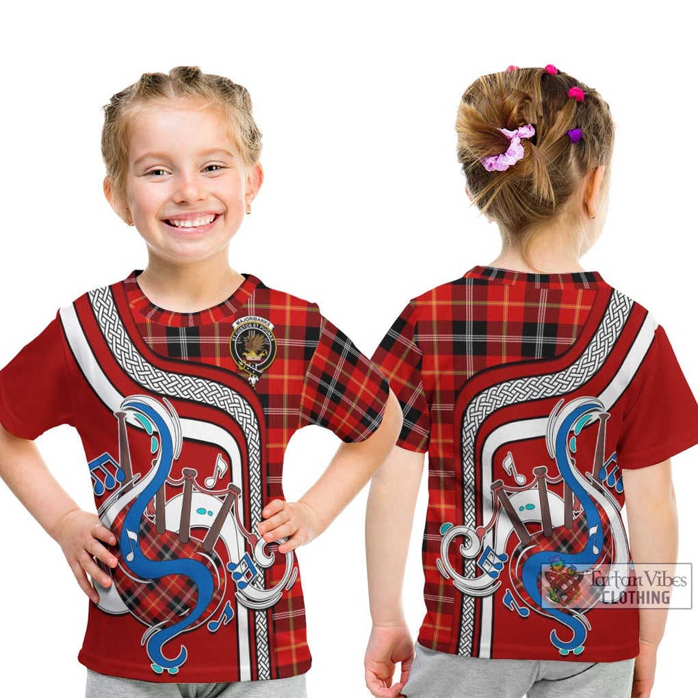 Tartan Vibes Clothing Majoribanks Tartan Kid T-Shirt with Epic Bagpipe Style