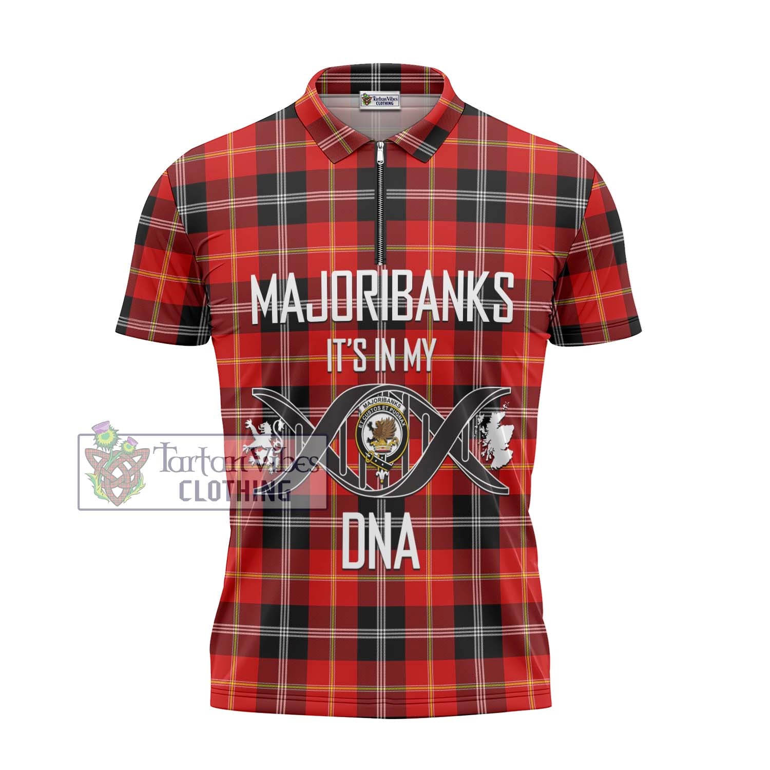 Tartan Vibes Clothing Majoribanks Tartan Zipper Polo Shirt with Family Crest DNA In Me Style