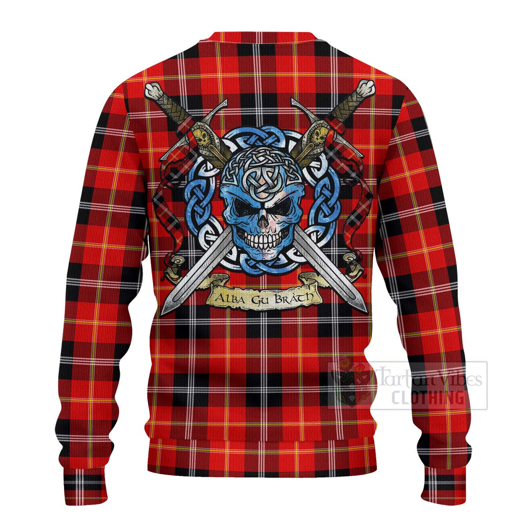 Tartan Vibes Clothing Majoribanks Tartan Knitted Sweater with Family Crest Celtic Skull Style