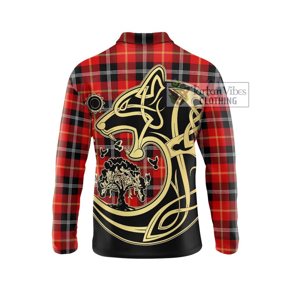 Tartan Vibes Clothing Majoribanks Tartan Long Sleeve Polo Shirt with Family Crest Celtic Wolf Style