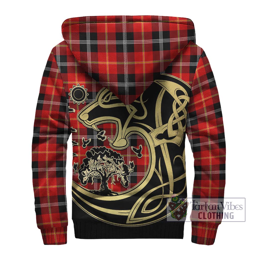 Tartan Vibes Clothing Majoribanks Tartan Sherpa Hoodie with Family Crest Celtic Wolf Style