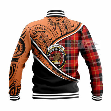 Majoribanks Crest Tartan Baseball Jacket with Polynesian Vibes Style - Orange Version