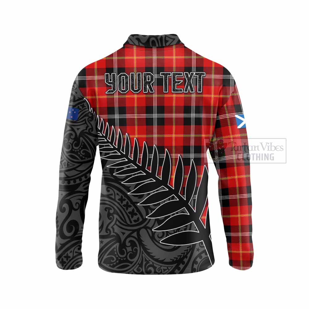 Tartan Vibes Clothing Majoribanks Crest Tartan Long Sleeve Polo Shirt with New Zealand Silver Fern Half Style