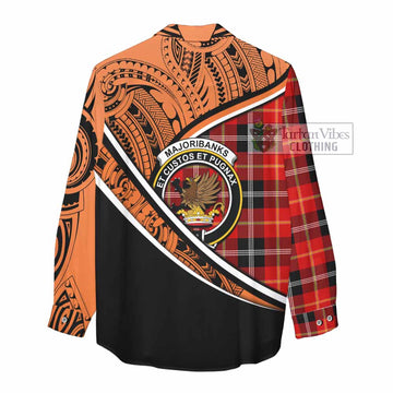 Majoribanks Crest Tartan Women's Casual Shirt with Polynesian Vibes Style - Orange Version