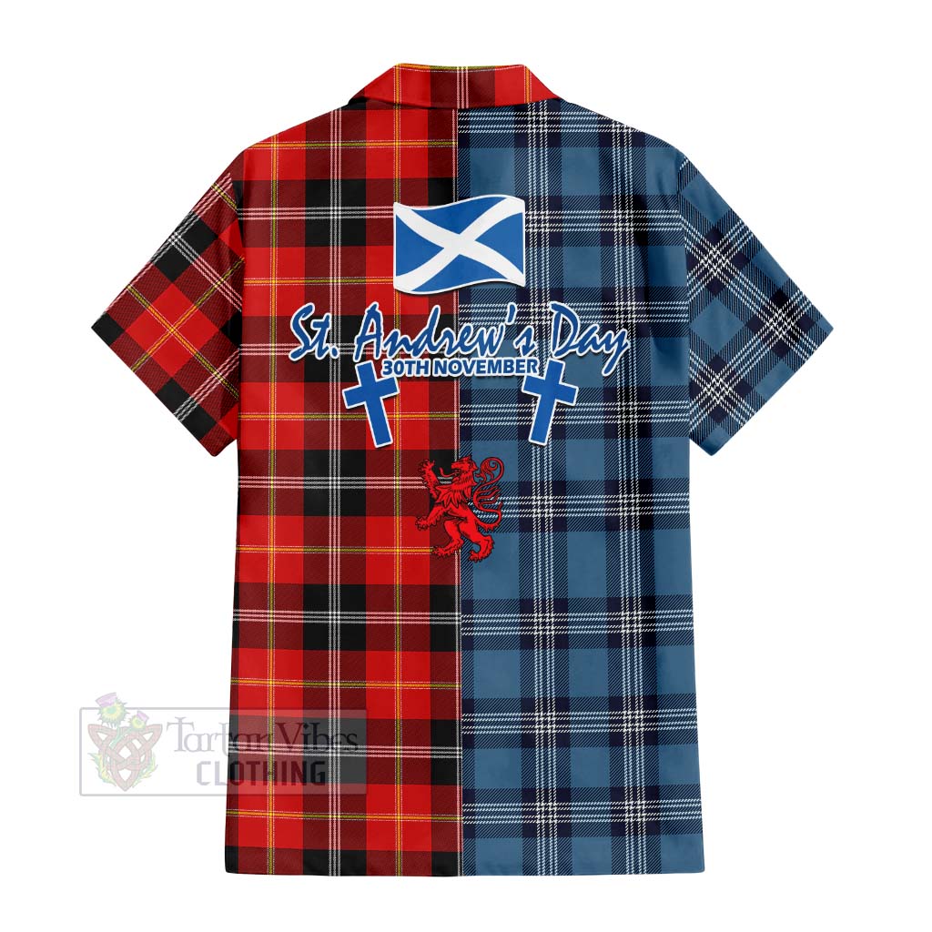 Tartan Vibes Clothing Majoribanks Tartan Short Sleeve Button Shirt Happy St. Andrew's Day Half Tartan Style