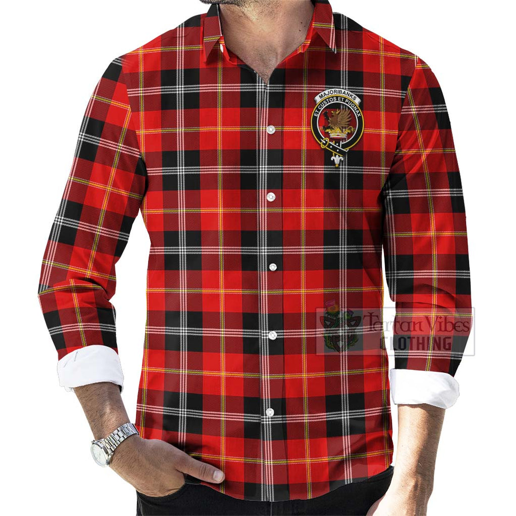 Tartan Vibes Clothing Majoribanks Tartan Long Sleeve Button Shirt with Family Crest Celtic Skull Style