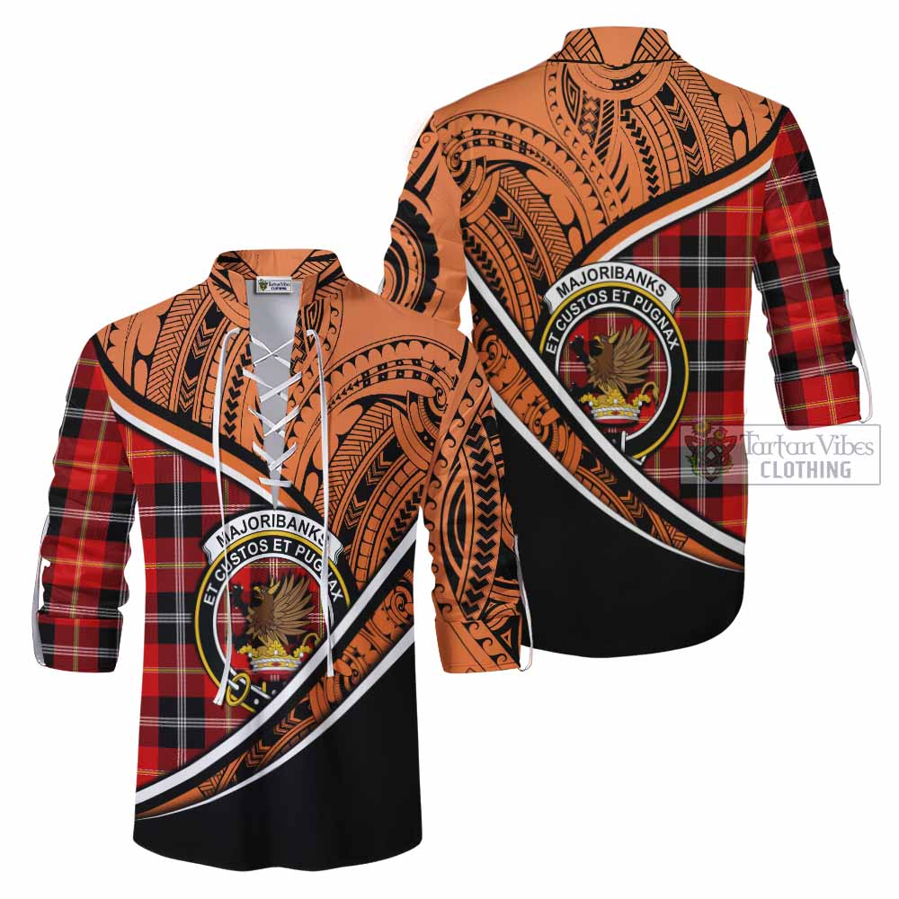 Tartan Vibes Clothing Majoribanks Crest Tartan Ghillie Kilt Shirt with Maori Tattoo Style - Orange Version