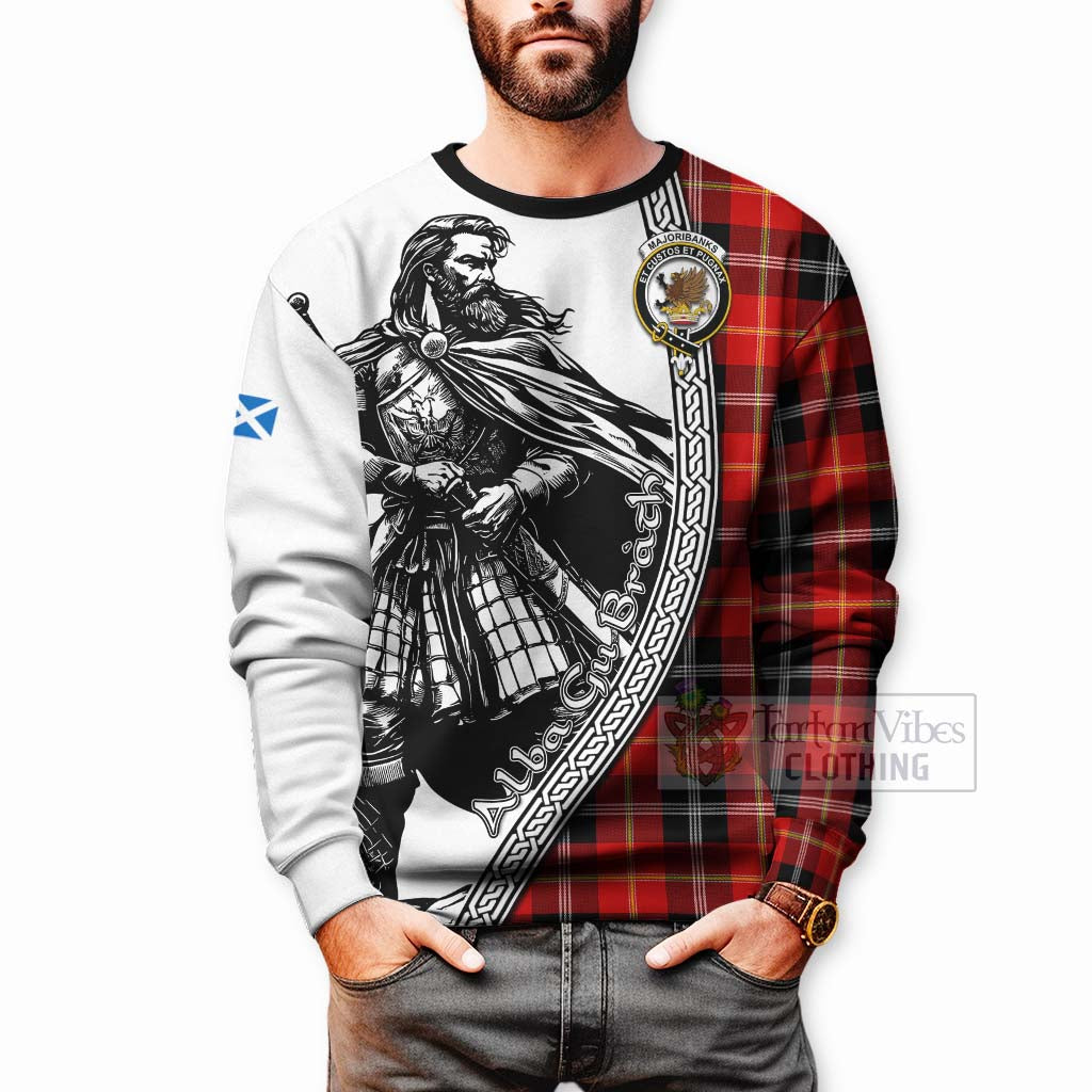 Majoribanks Tartan Clan Crest Sweatshirt with Highlander Warrior Celtic Style - Tartan Vibes Clothing