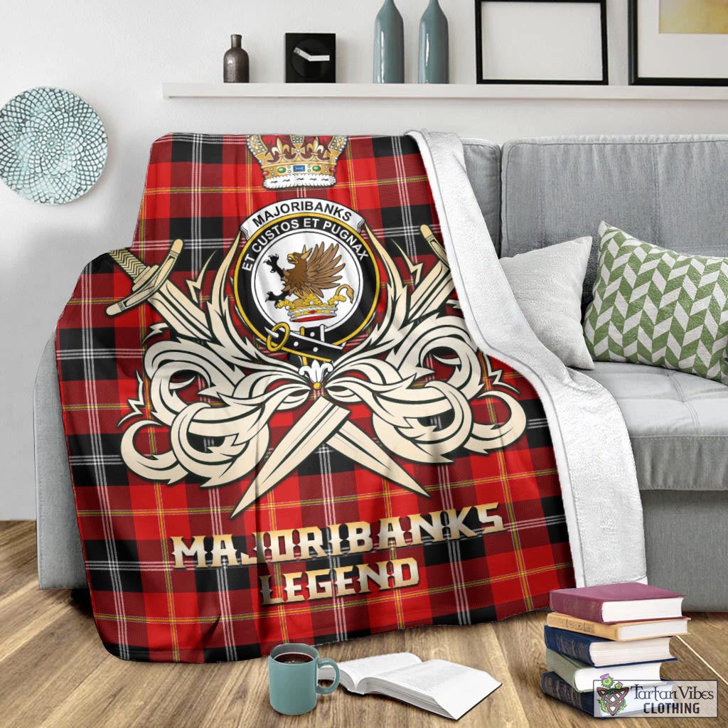 Tartan Vibes Clothing Majoribanks Tartan Blanket with Clan Crest and the Golden Sword of Courageous Legacy