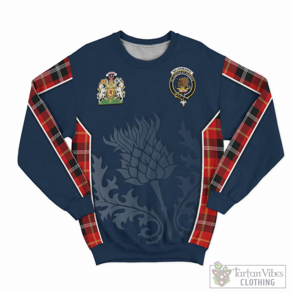 Tartan Vibes Clothing Majoribanks Tartan Sweatshirt with Family Crest and Scottish Thistle Vibes Sport Style