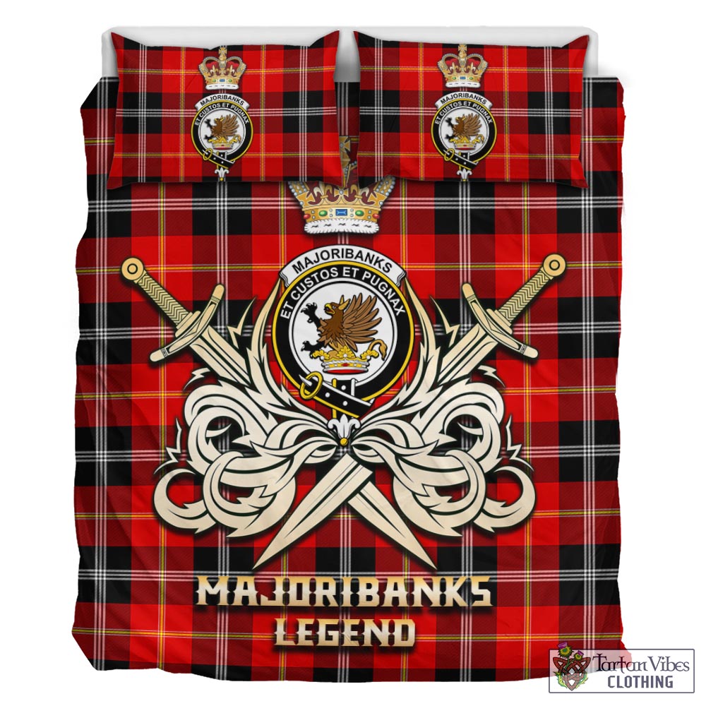 Tartan Vibes Clothing Majoribanks Tartan Bedding Set with Clan Crest and the Golden Sword of Courageous Legacy