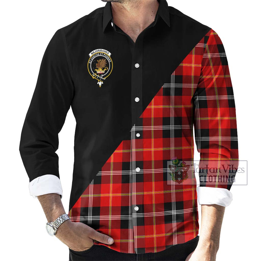 Majoribanks Tartan Long Sleeve Button Shirt with Family Crest and Military Logo Style - Tartanvibesclothing Shop