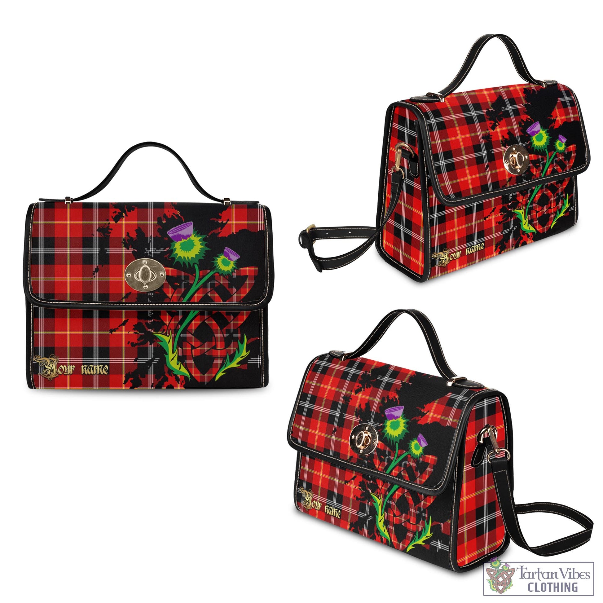 Tartan Vibes Clothing Majoribanks Tartan Waterproof Canvas Bag with Scotland Map and Thistle Celtic Accents