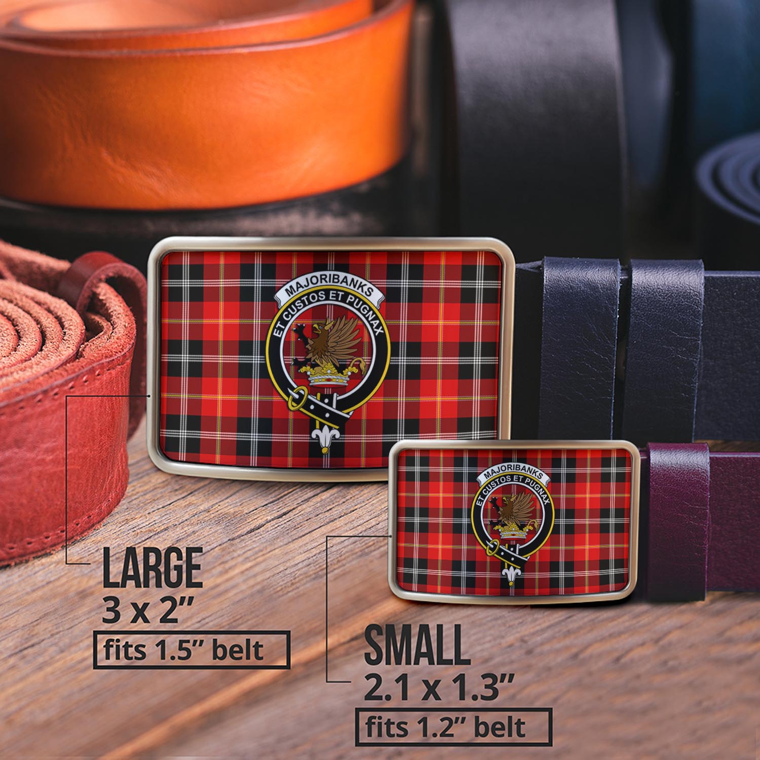 Majoribanks Tartan Belt Buckles with Family Crest - Tartan Vibes Clothing