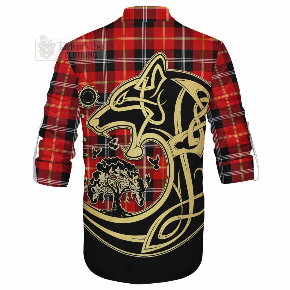 Tartan Vibes Clothing Majoribanks Tartan Ghillie Kilt Shirt with Family Crest Celtic Wolf Style