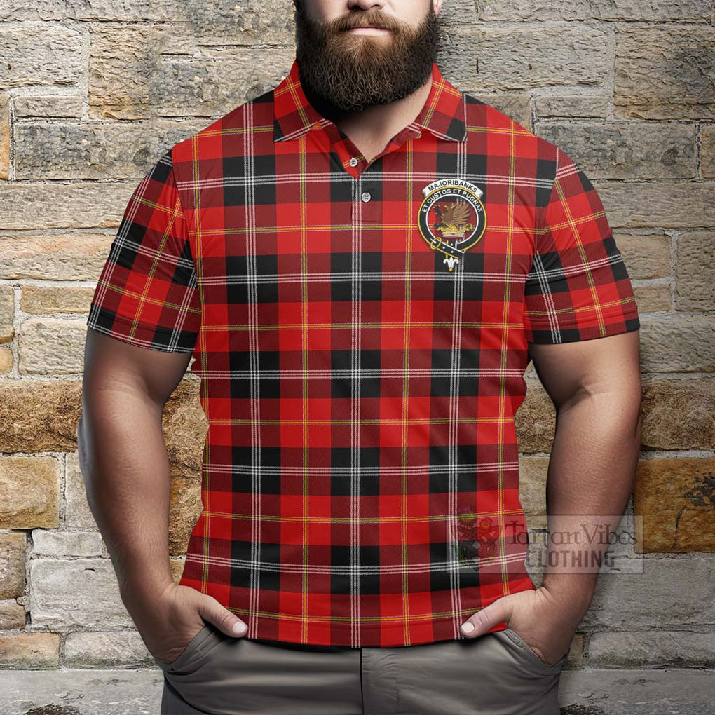 Tartan Vibes Clothing Majoribanks Tartan Polo Shirt with Family Crest and Bearded Skull Holding Bottles of Whiskey