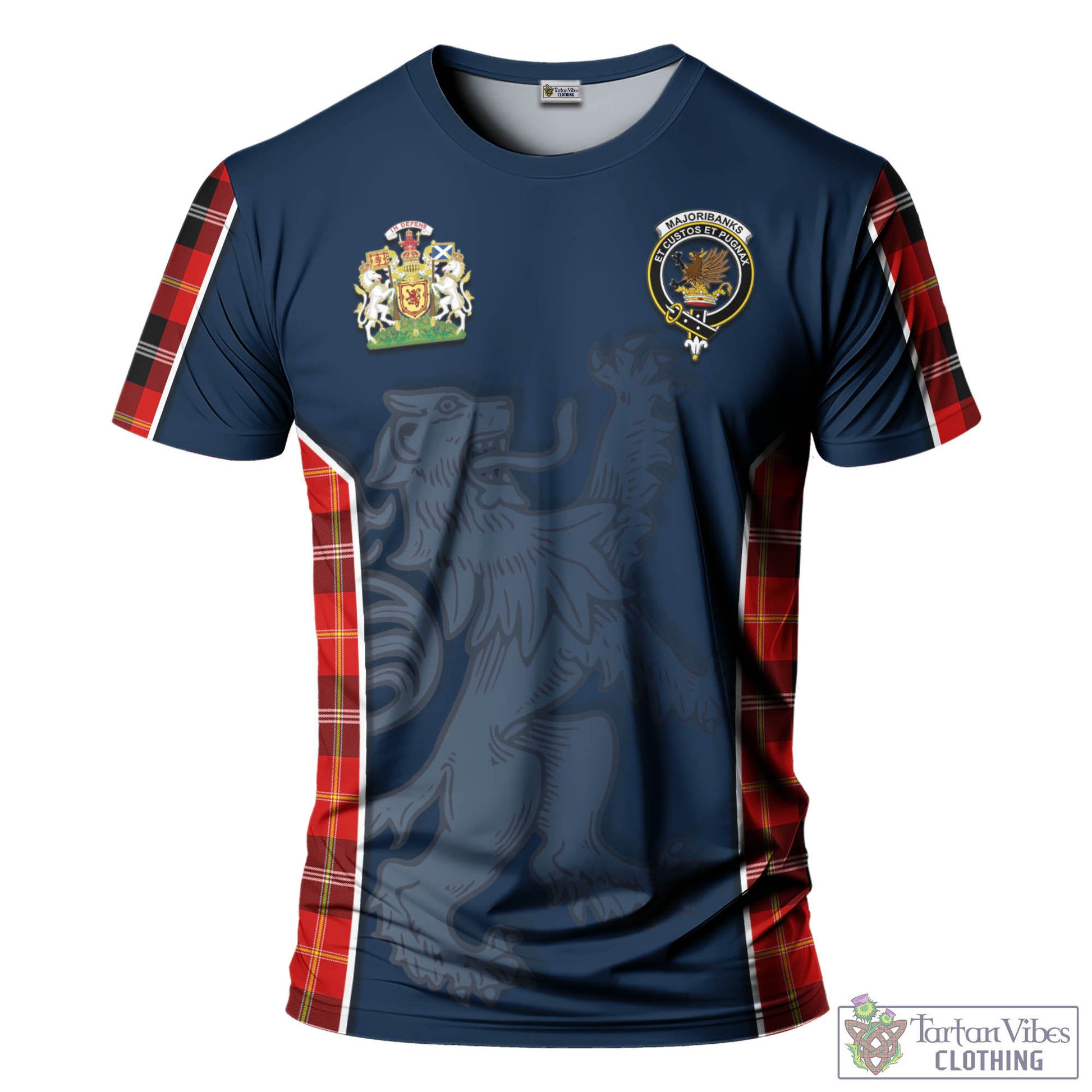 Tartan Vibes Clothing Majoribanks Tartan T-Shirt with Family Crest and Lion Rampant Vibes Sport Style