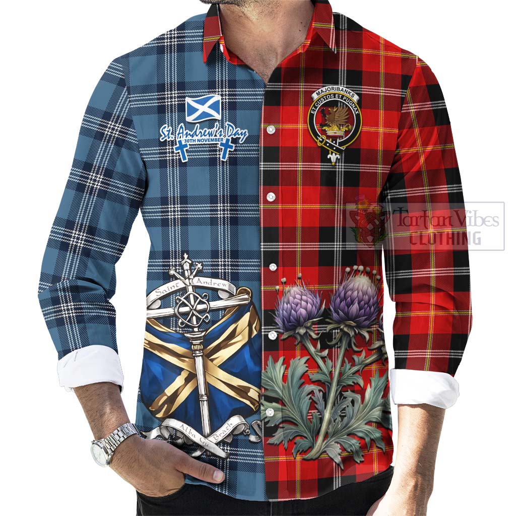 Tartan Vibes Clothing Majoribanks Tartan Long Sleeve Button Shirt Happy St. Andrew's Day Half Tartan Style