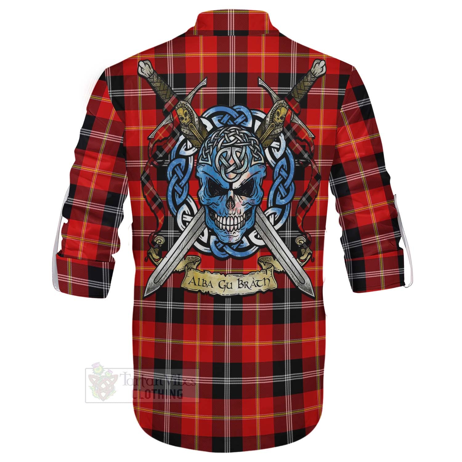 Tartan Vibes Clothing Majoribanks Tartan Ghillie Kilt Shirt with Family Crest Celtic Skull Style