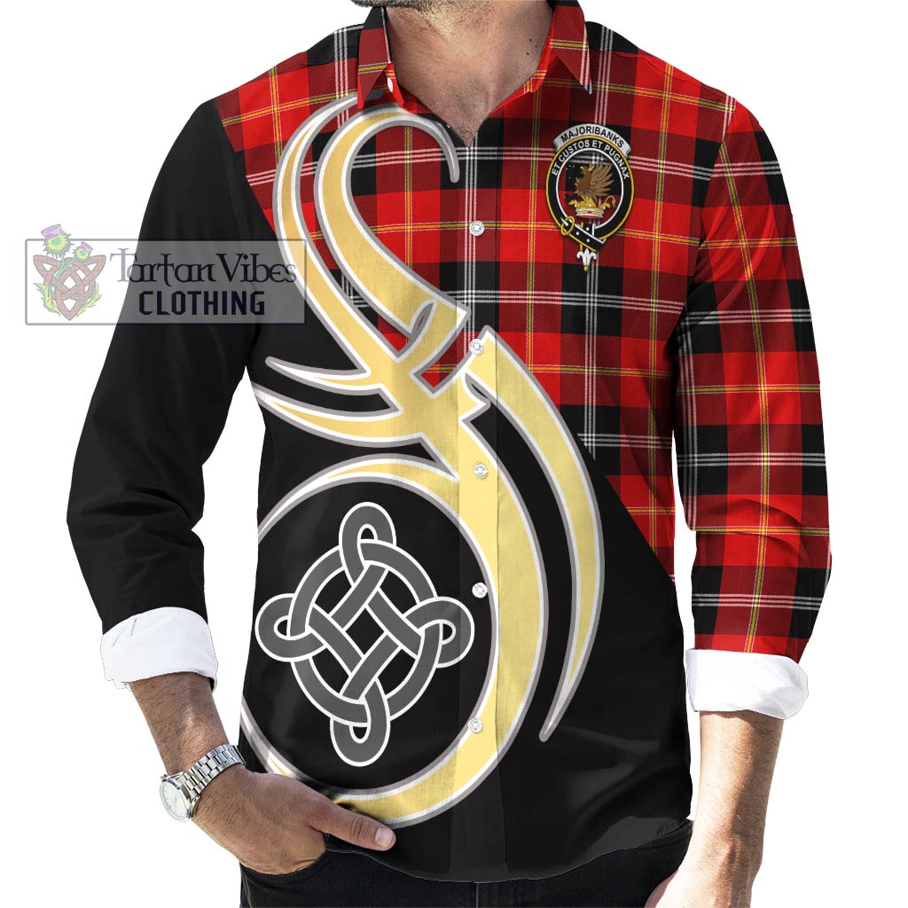 Majoribanks Tartan Long Sleeve Button Shirt with Family Crest and Celtic Symbol Style - Tartan Vibes Clothing