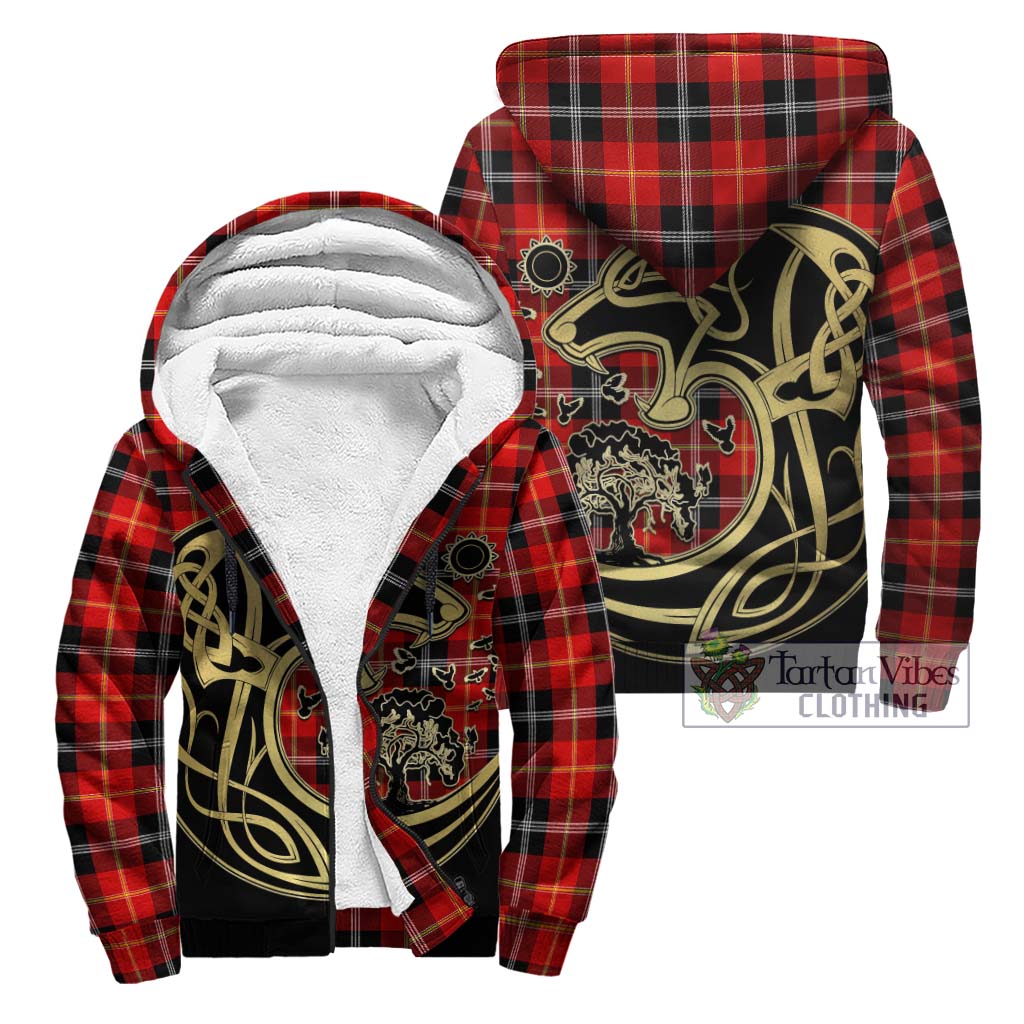 Tartan Vibes Clothing Majoribanks Tartan Sherpa Hoodie with Family Crest Celtic Wolf Style
