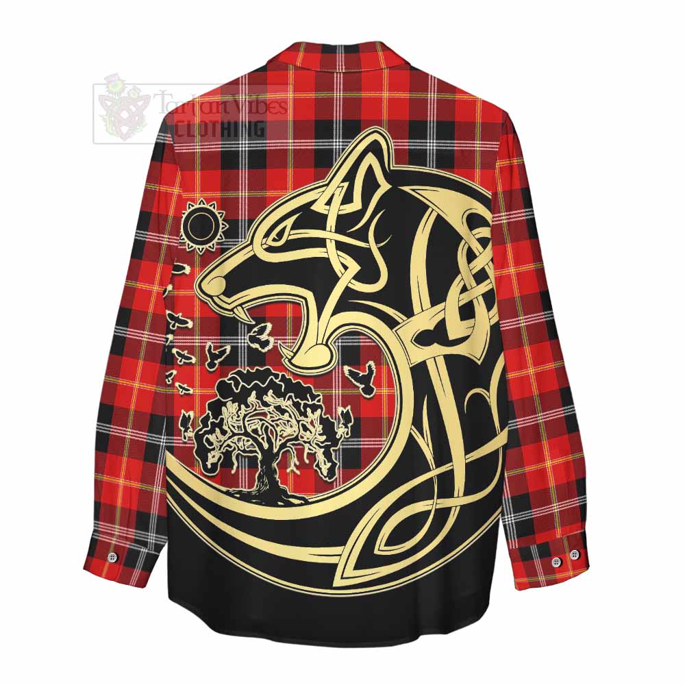 Tartan Vibes Clothing Majoribanks Tartan Women's Casual Shirt with Family Crest Celtic Wolf Style