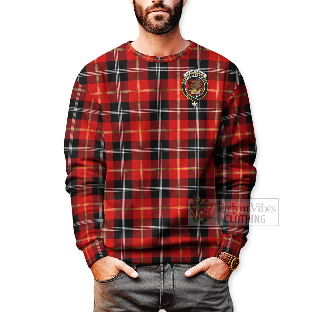 Tartan Vibes Clothing Majoribanks Tartan Sweatshirt with Family Crest and Bearded Skull Holding Bottles of Whiskey