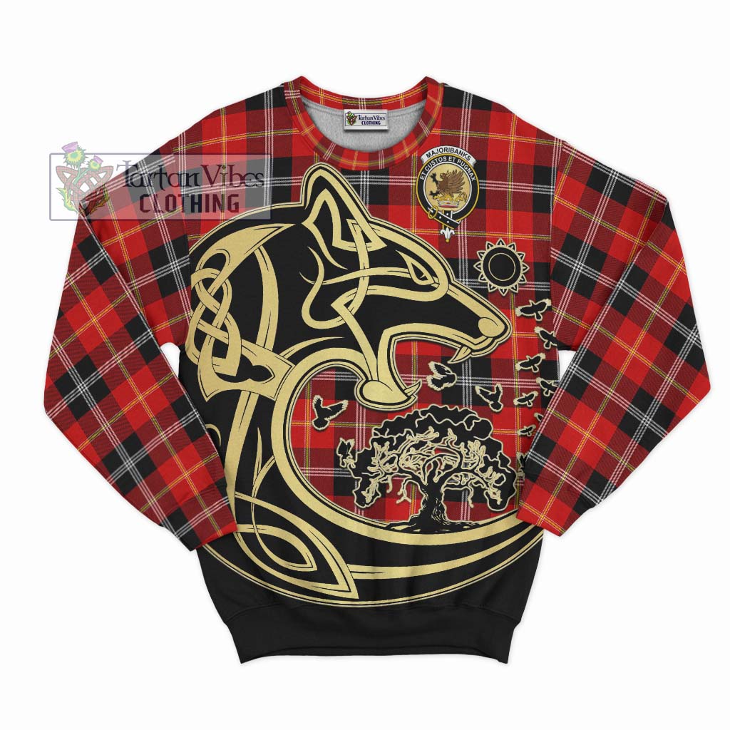 Tartan Vibes Clothing Majoribanks Tartan Sweatshirt with Family Crest Celtic Wolf Style