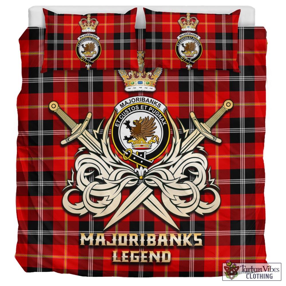 Tartan Vibes Clothing Majoribanks Tartan Bedding Set with Clan Crest and the Golden Sword of Courageous Legacy