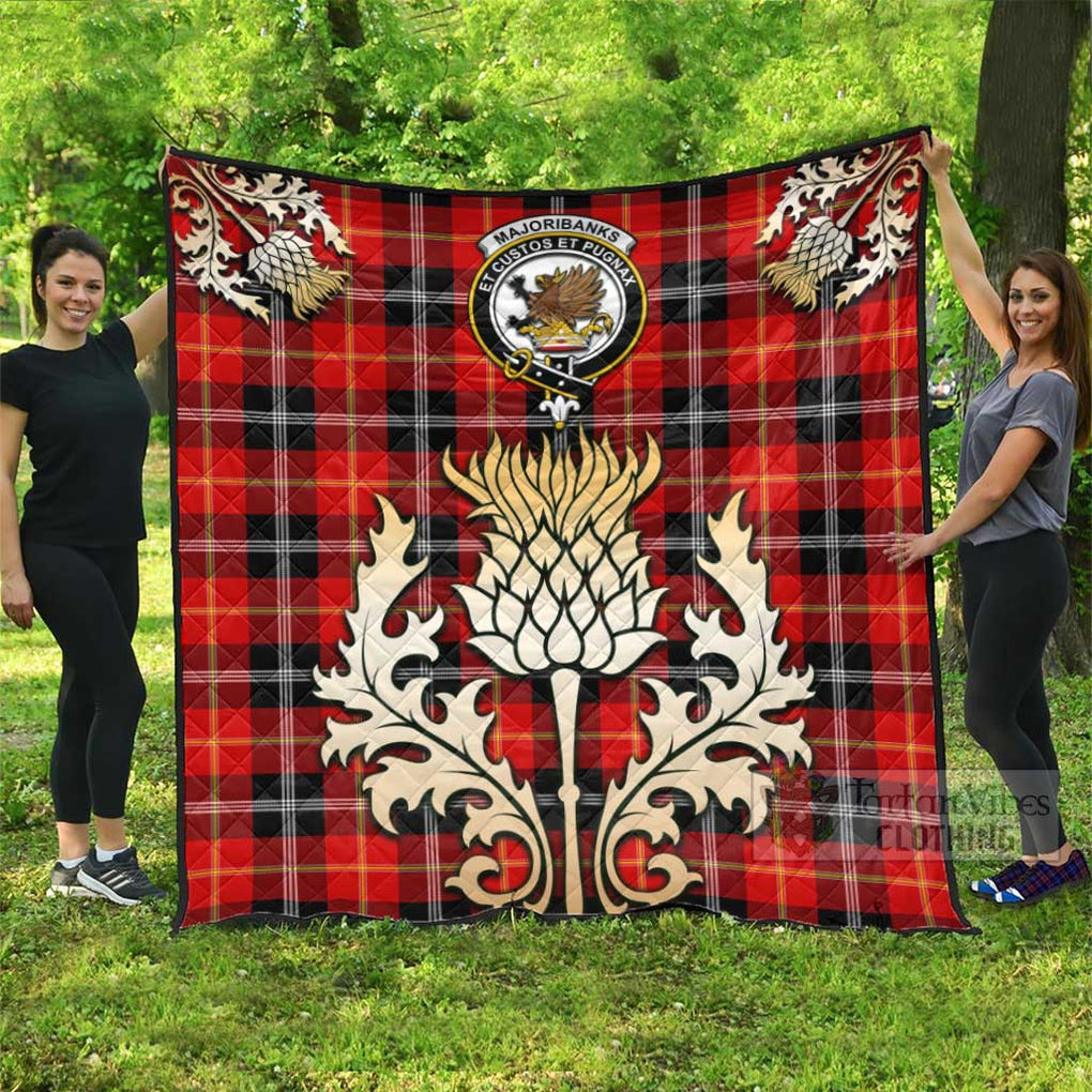 Tartan Vibes Clothing Majoribanks Tartan Quilt with Family Crest and Golden Thistle Style