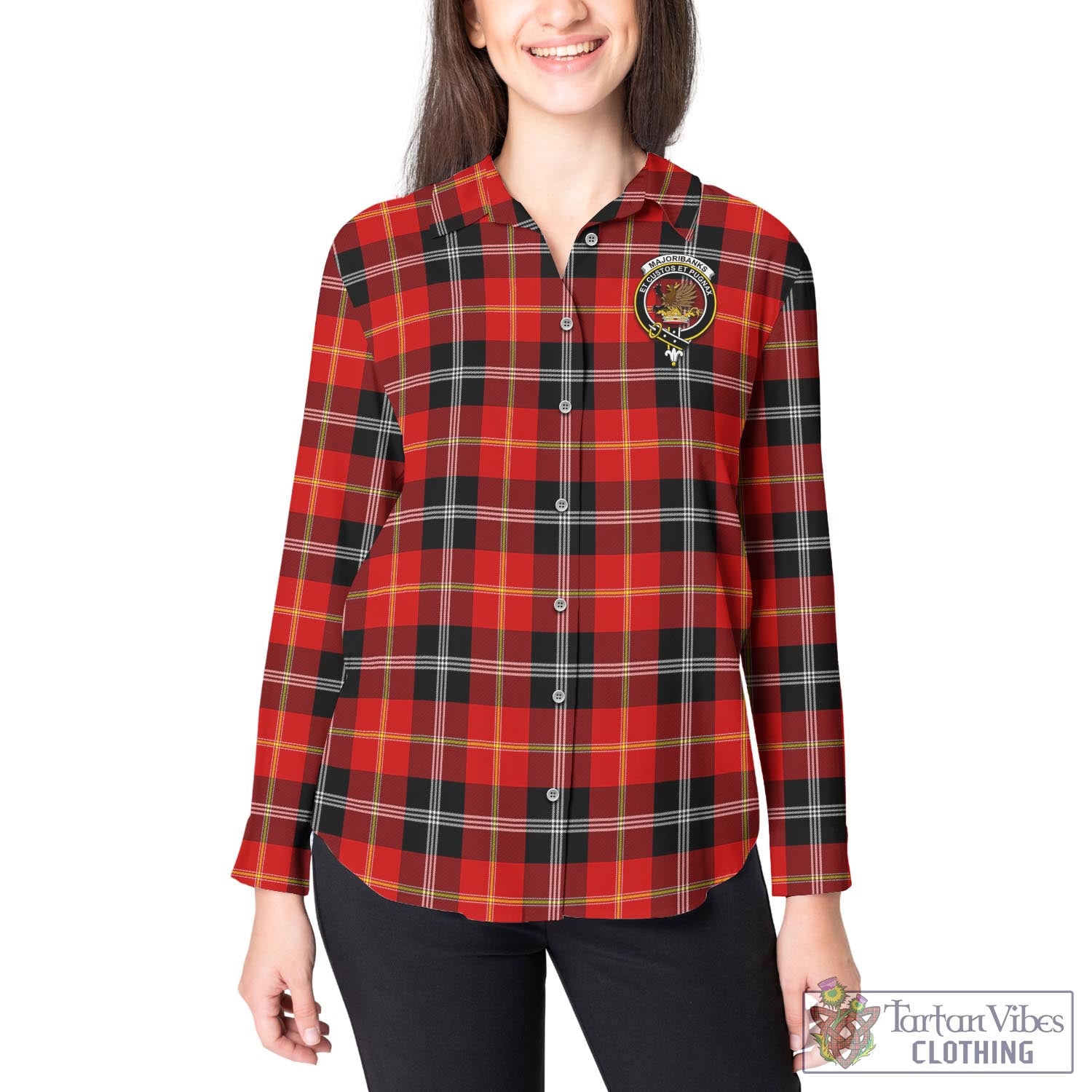 Tartan Vibes Clothing Majoribanks Tartan Womens Casual Shirt with Family Crest