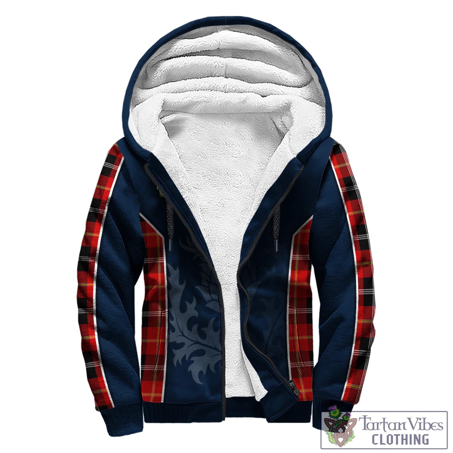 Tartan Vibes Clothing Majoribanks Tartan Sherpa Hoodie with Family Crest and Scottish Thistle Vibes Sport Style