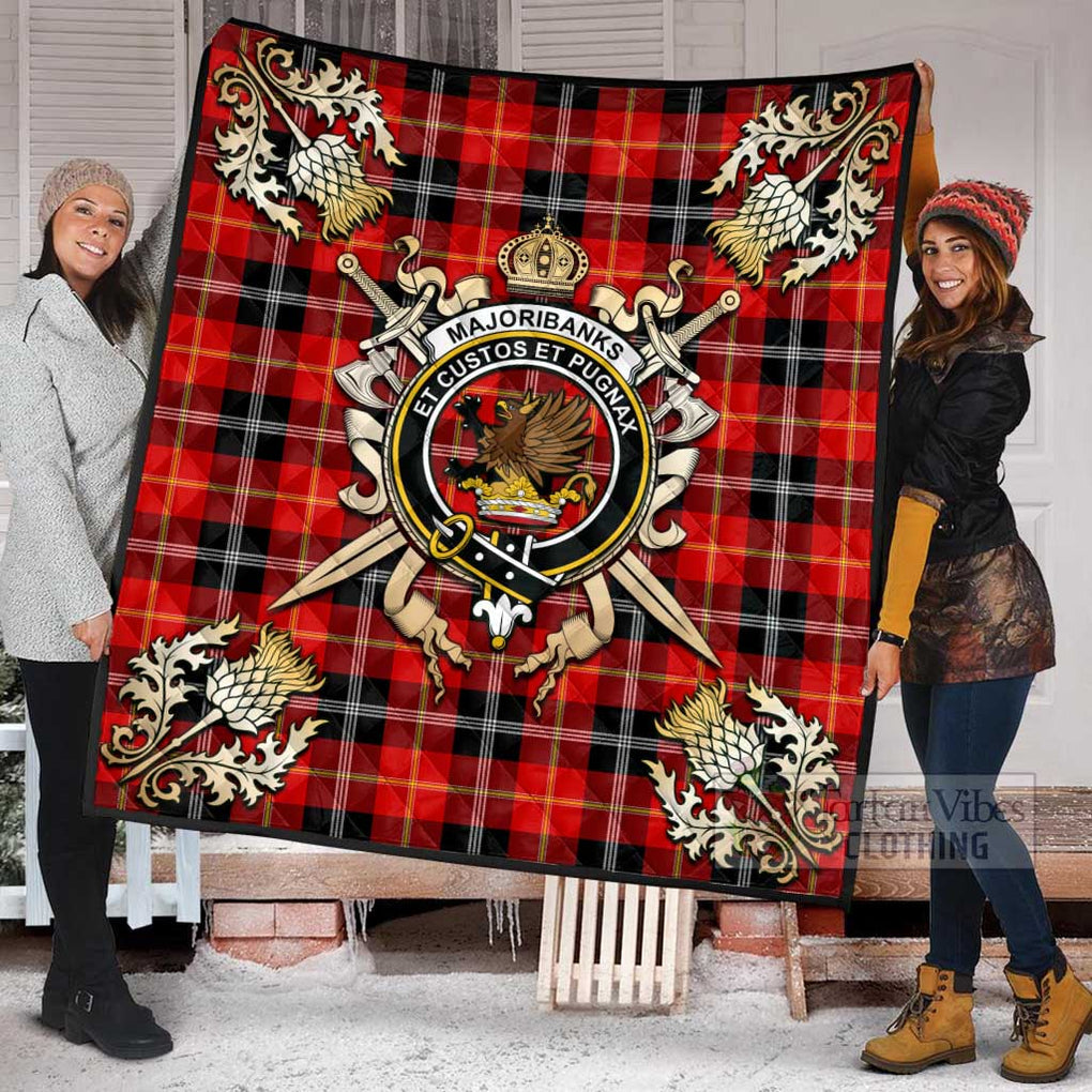 Tartan Vibes Clothing Majoribanks Tartan Quilt with Family Crest and Scottish Golden Courage Shield