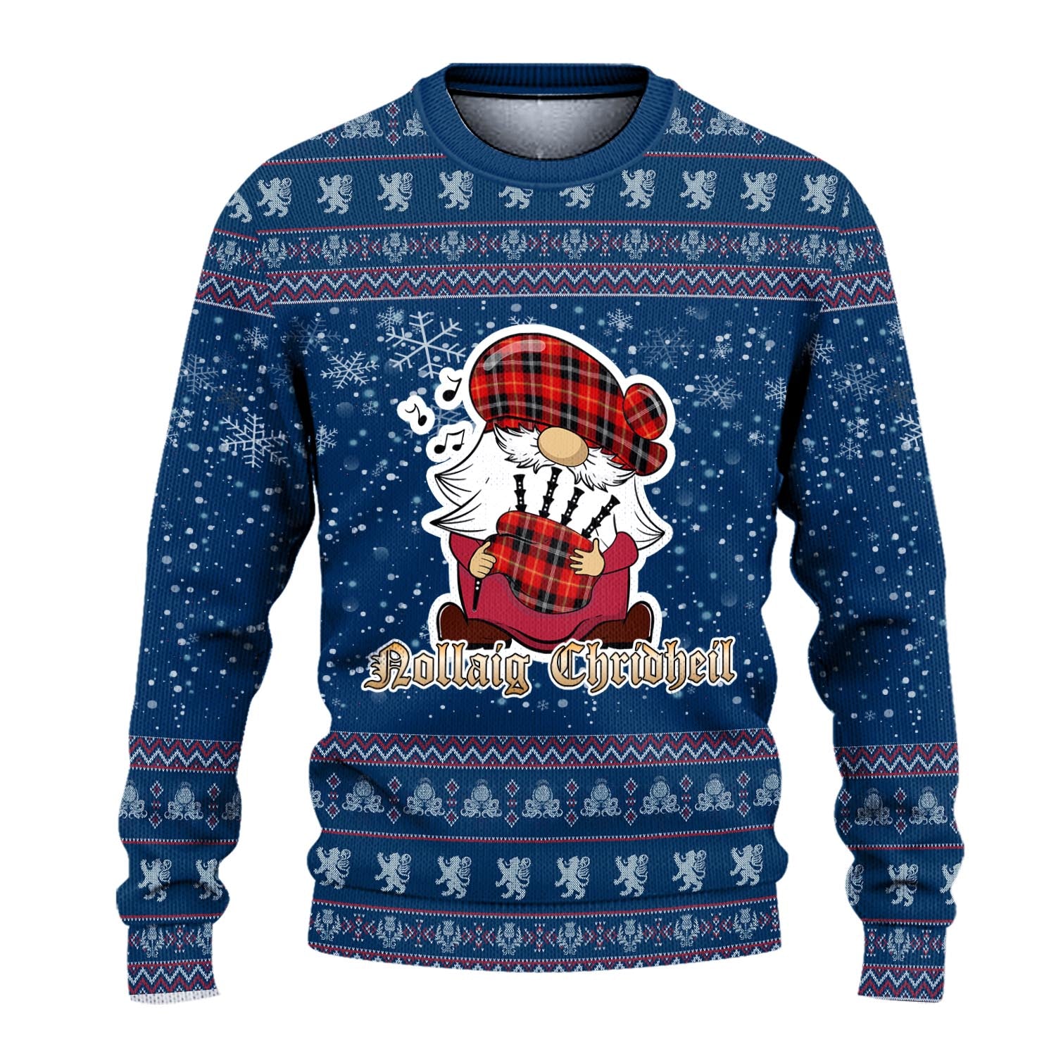 Majoribanks Clan Christmas Family Knitted Sweater with Funny Gnome Playing Bagpipes - Tartanvibesclothing