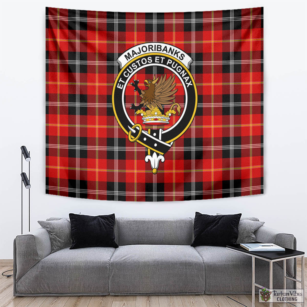 Tartan Vibes Clothing Majoribanks Tartan Tapestry Wall Hanging and Home Decor for Room with Family Crest