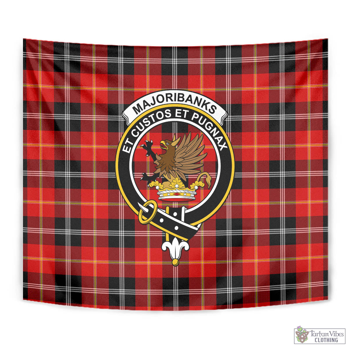 Tartan Vibes Clothing Majoribanks Tartan Tapestry Wall Hanging and Home Decor for Room with Family Crest