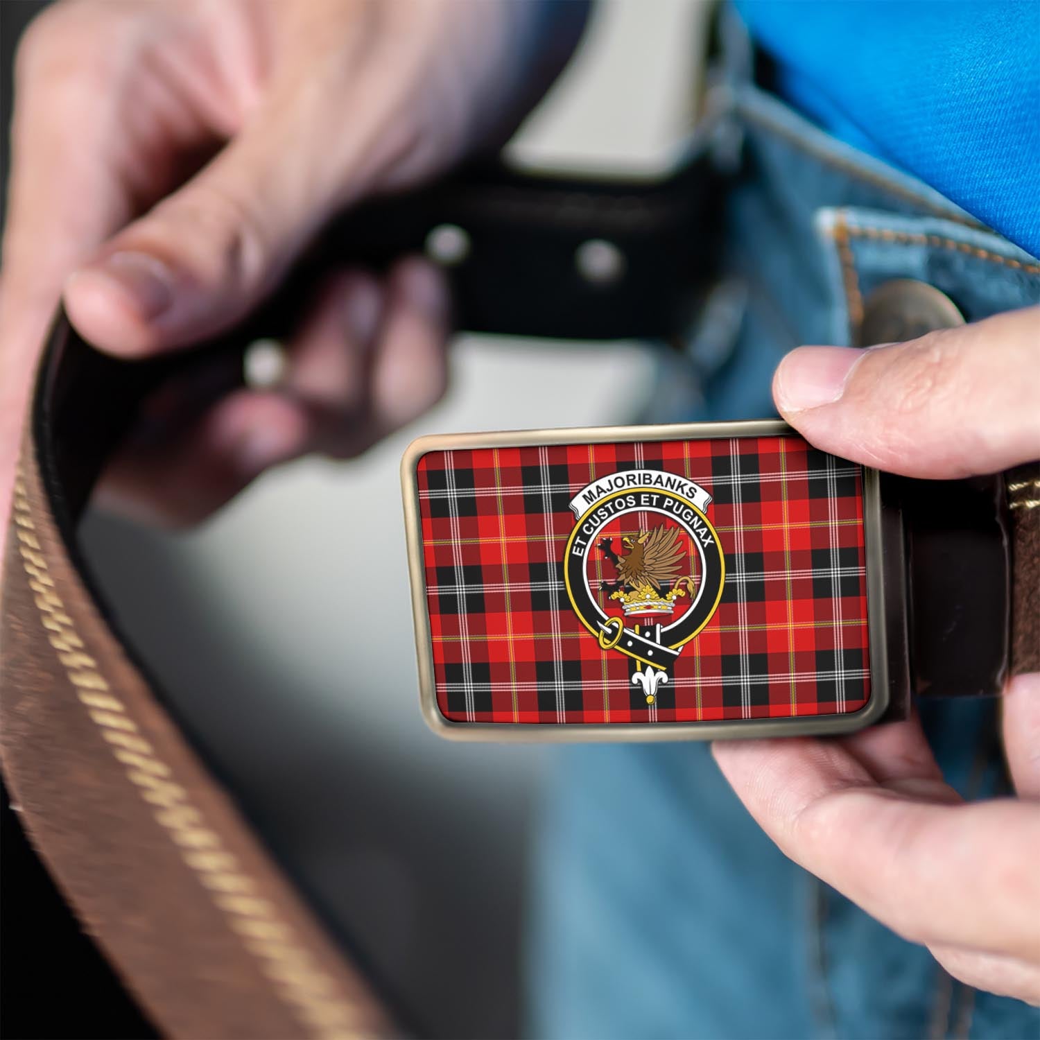 Majoribanks Tartan Belt Buckles with Family Crest - Tartan Vibes Clothing