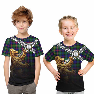 Malcolm Crest Tartan Kid T-Shirt with Golden Lion Emblem Celtic Style Youth XL Size14 - Tartan Vibes Clothing