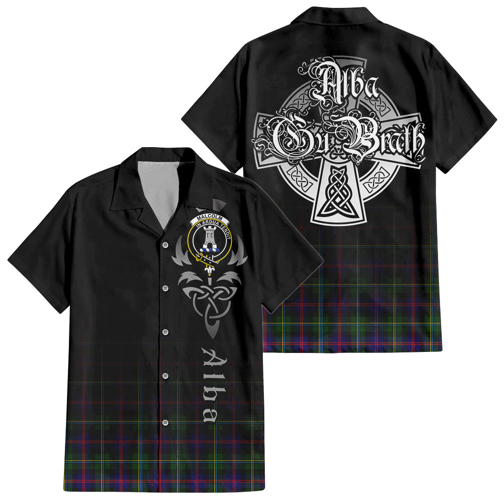 Tartan Vibes Clothing Malcolm Tartan Short Sleeve Button Up Featuring Alba Gu Brath Family Crest Celtic Inspired