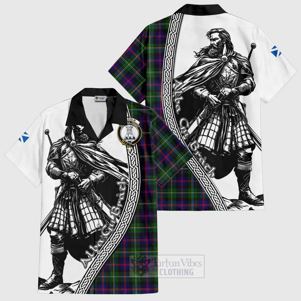 Tartan Vibes Clothing Malcolm Tartan Clan Crest Short Sleeve Button Shirt with Highlander Warrior Celtic Style