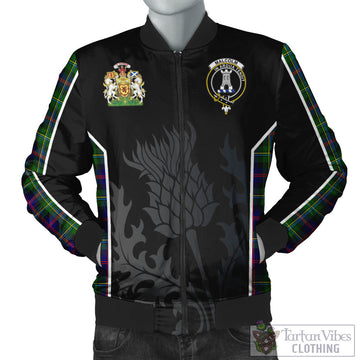 Malcolm Tartan Bomber Jacket with Family Crest and Scottish Thistle Vibes Sport Style