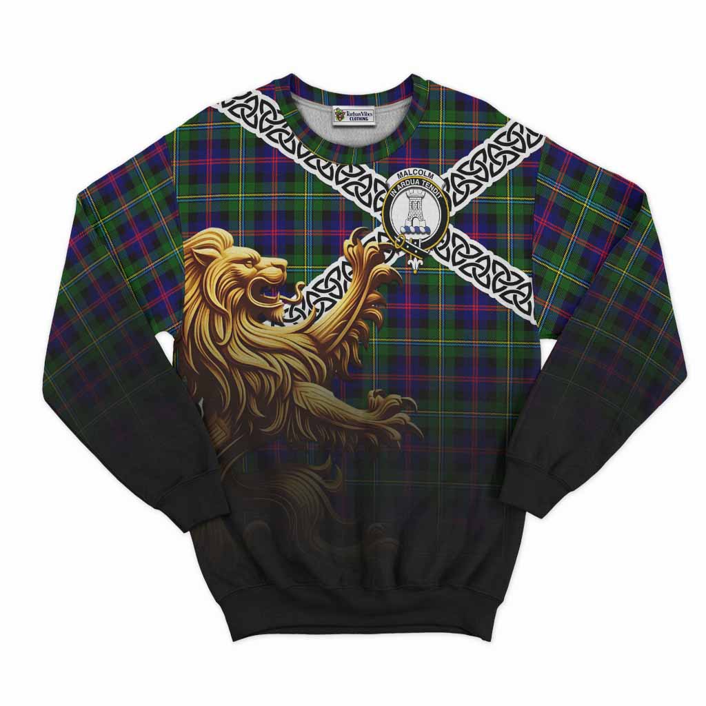 Malcolm Crest Tartan Sweatshirt with Golden Lion Emblem Celtic Style Unisex - Tartan Vibes Clothing