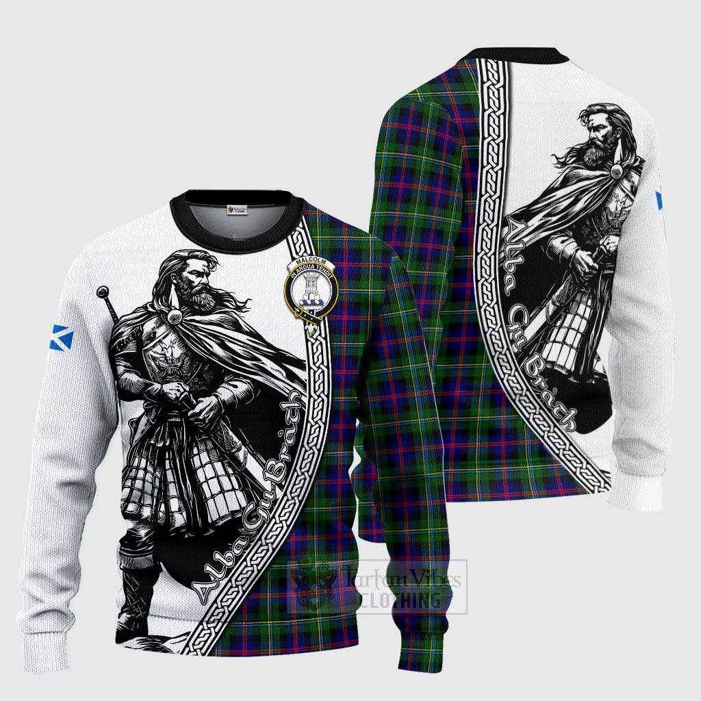 Tartan Vibes Clothing Malcolm Tartan Clan Crest Knitted Sweater with Highlander Warrior Celtic Style