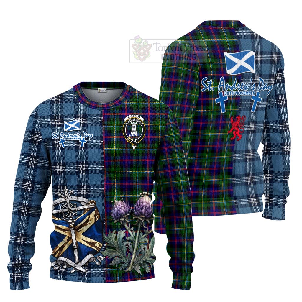 Tartan Vibes Clothing Malcolm Tartan Knitted Sweater Happy St. Andrew's Day Half Tartan Style