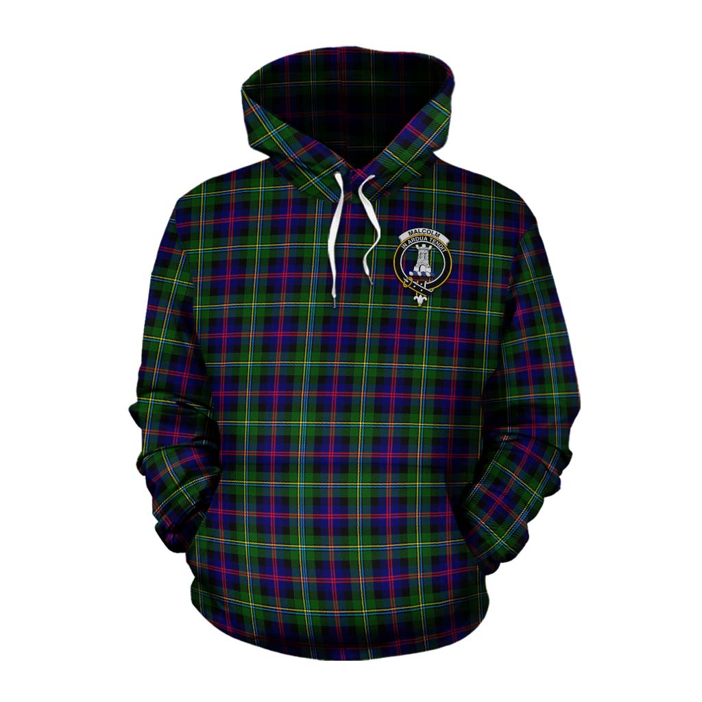 Tartan Vibes Clothing Malcolm Tartan Cotton Hoodie with Family Crest and Bearded Skull Holding Bottles of Whiskey