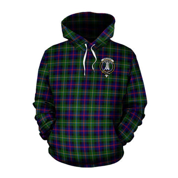 Malcolm Tartan Cotton Hoodie with Family Crest and Bearded Skull Holding Bottles of Whiskey