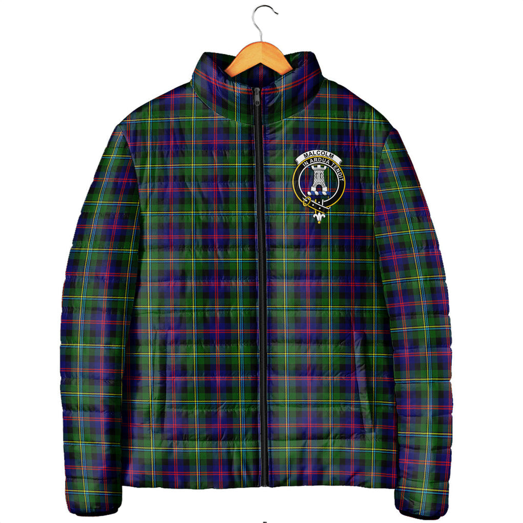 Malcolm Tartan Padded Jacket with Family Crest Men's Padded Jacket - Tartan Vibes Clothing